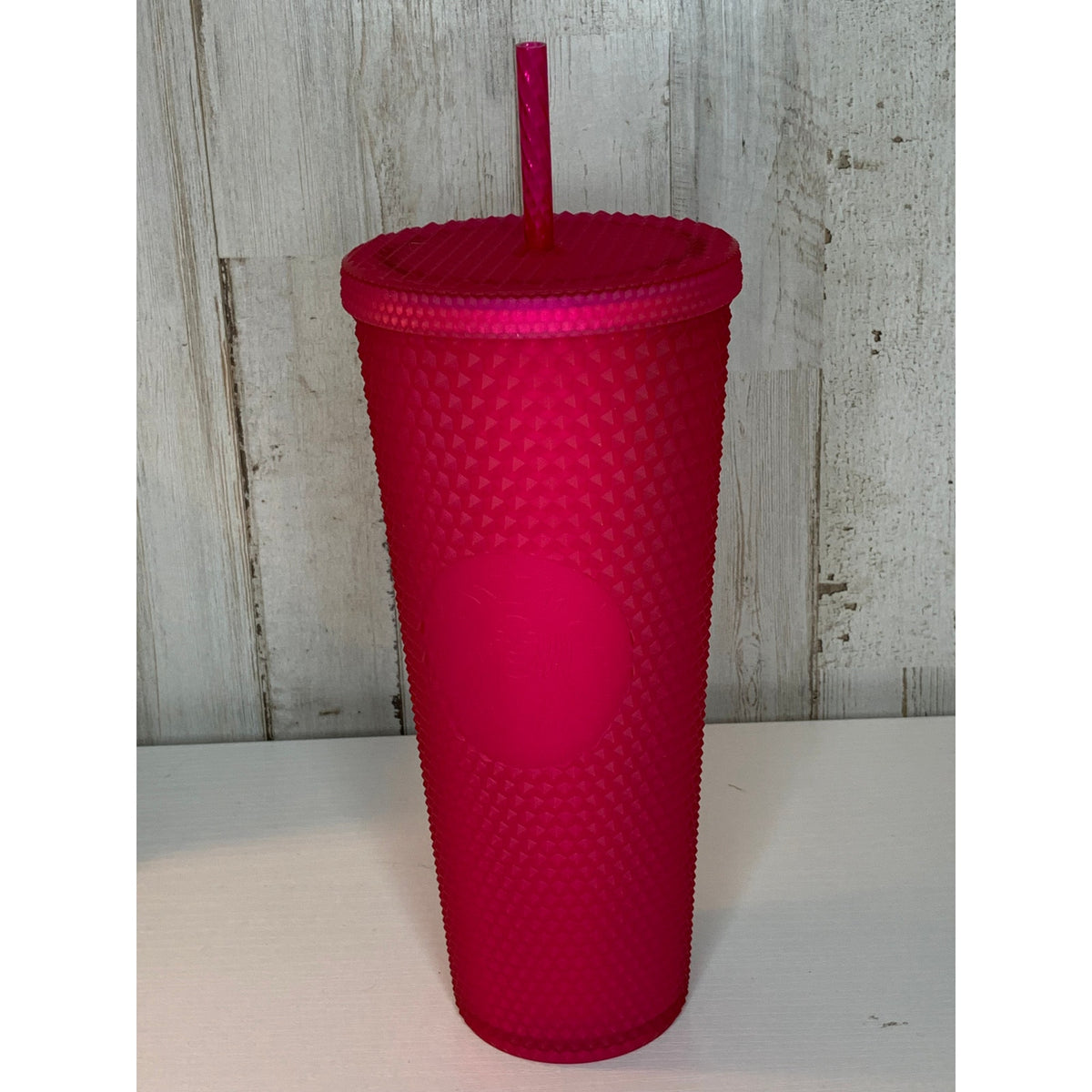 Starbucks Neon Hot Pink Studded Cold Cup Tumbler w/ Lid & Straw 24 oz