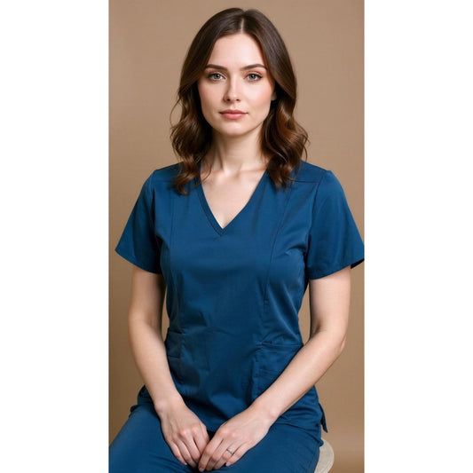 Adar Pro Scrub Top Womens XS Teal Caribbean Blue V-Neck Short Sleeve