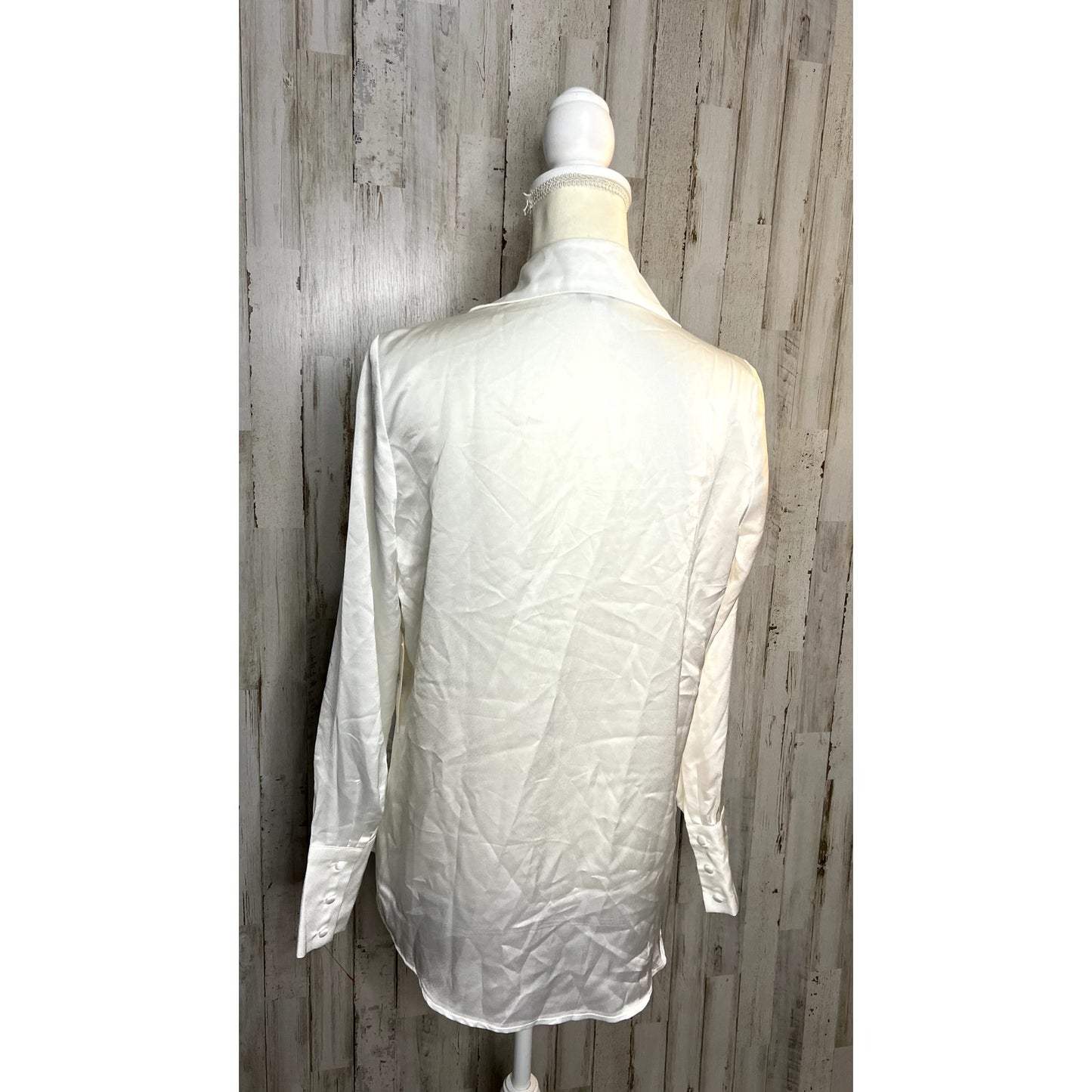 NWT Olia Women's Size Small White Satin Collared Drape Blouse