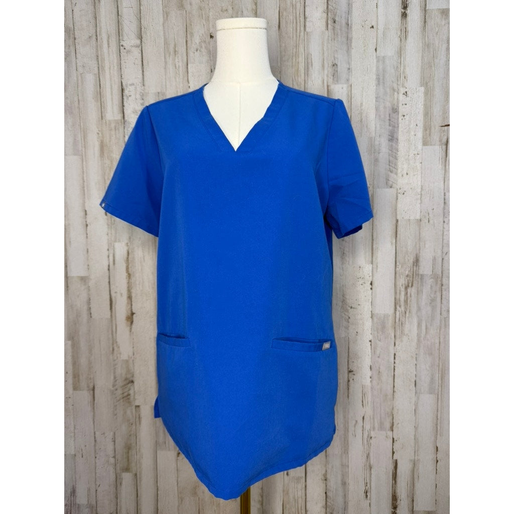 Figs Women's Casma 3 Pocket V-Neck Scrub Top Medium Blue Short Sleeve Workwear