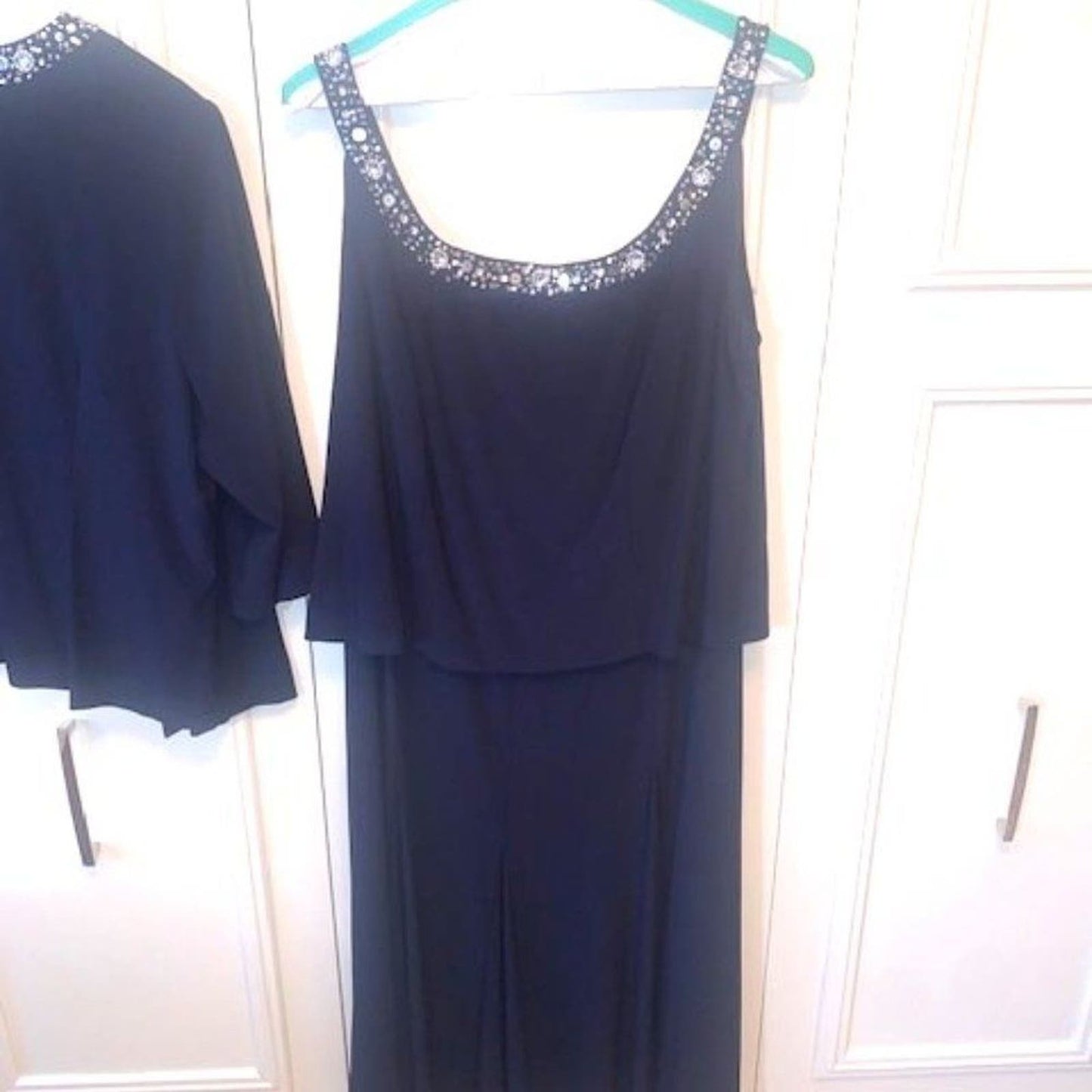 Navy Matte Jersey Jacket Dress with Sequin Beaded Trim 18W