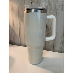 Travel Tumbler White 32 oz w/ Handle & Clear Lid
