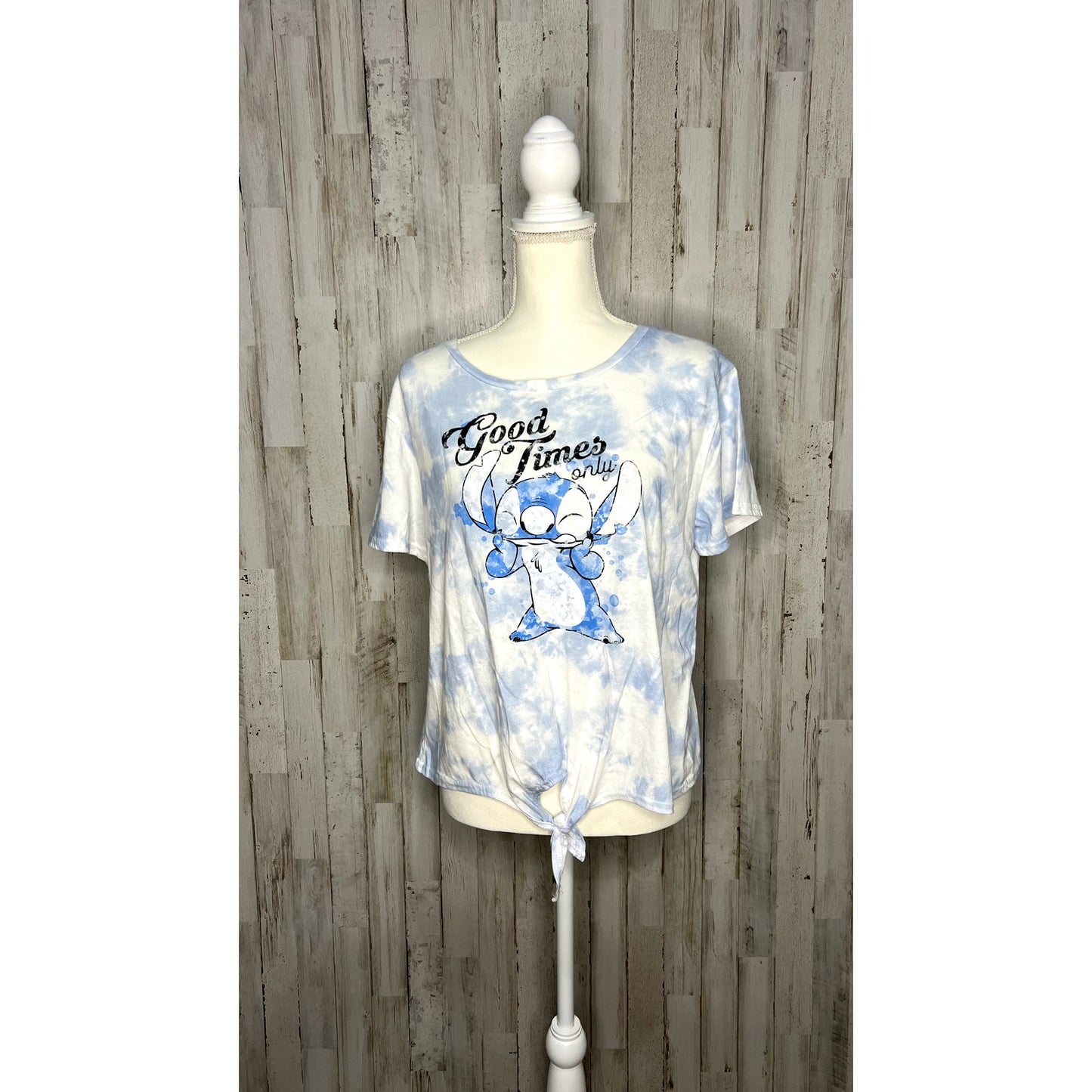 Disney Lilo & Stitch Tie-Dye Crop Top Women's XL Blue Graphic Tee