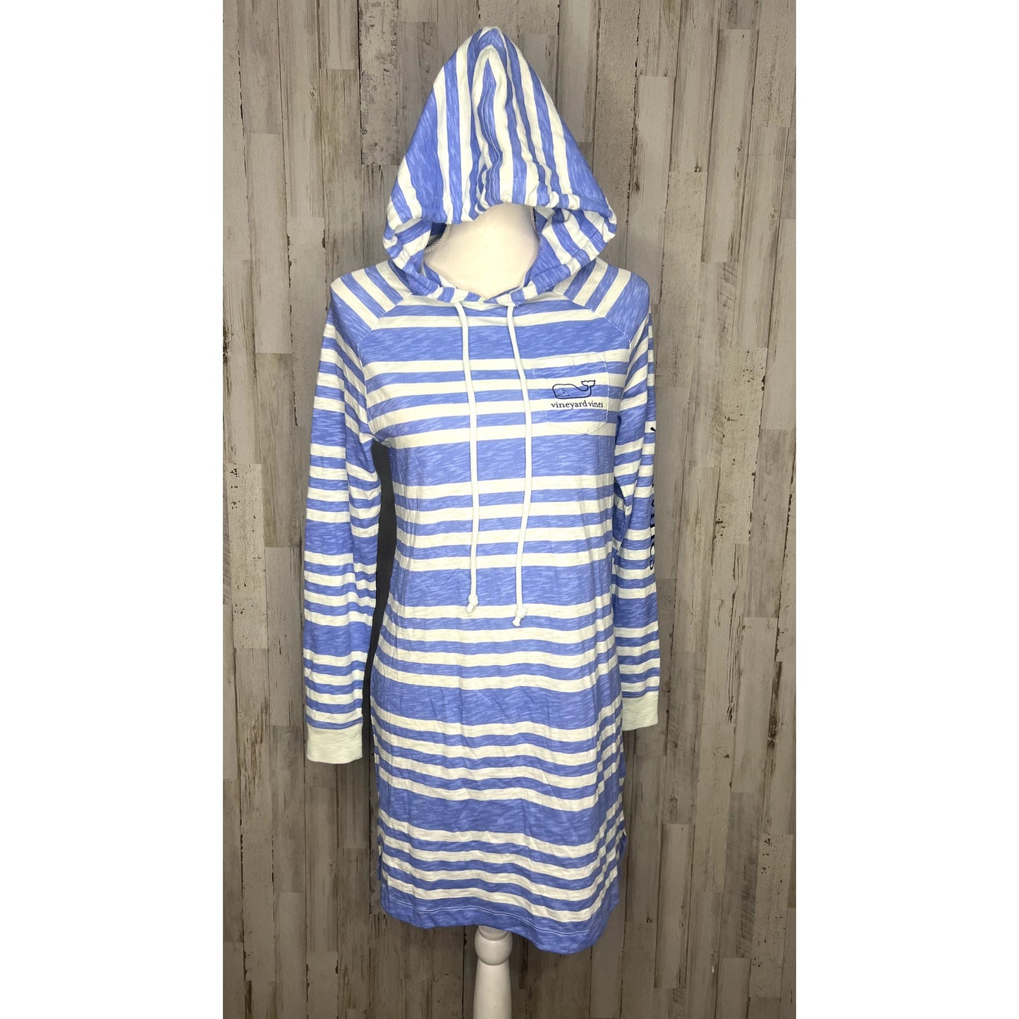 Vineyard Vines Women's XXS Blue Striped Hooded Cover-Up Shirt Dress