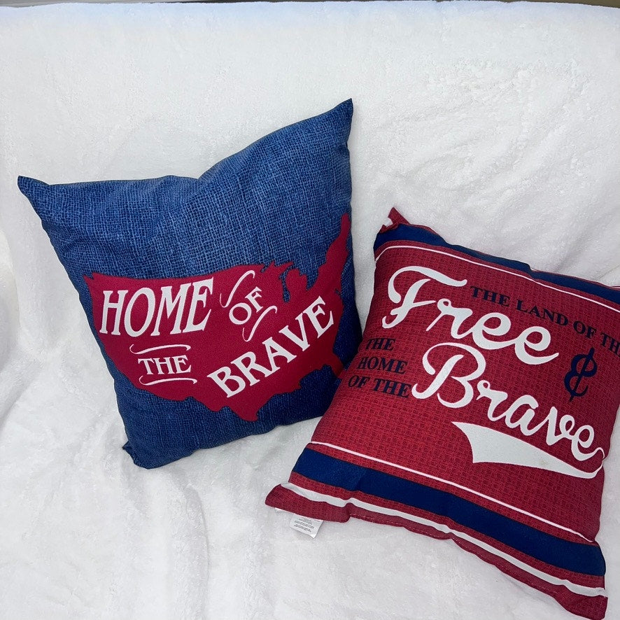 Mainstays Patriotic Throw Pillow Set "Home of the Brave" "Land of the Free"