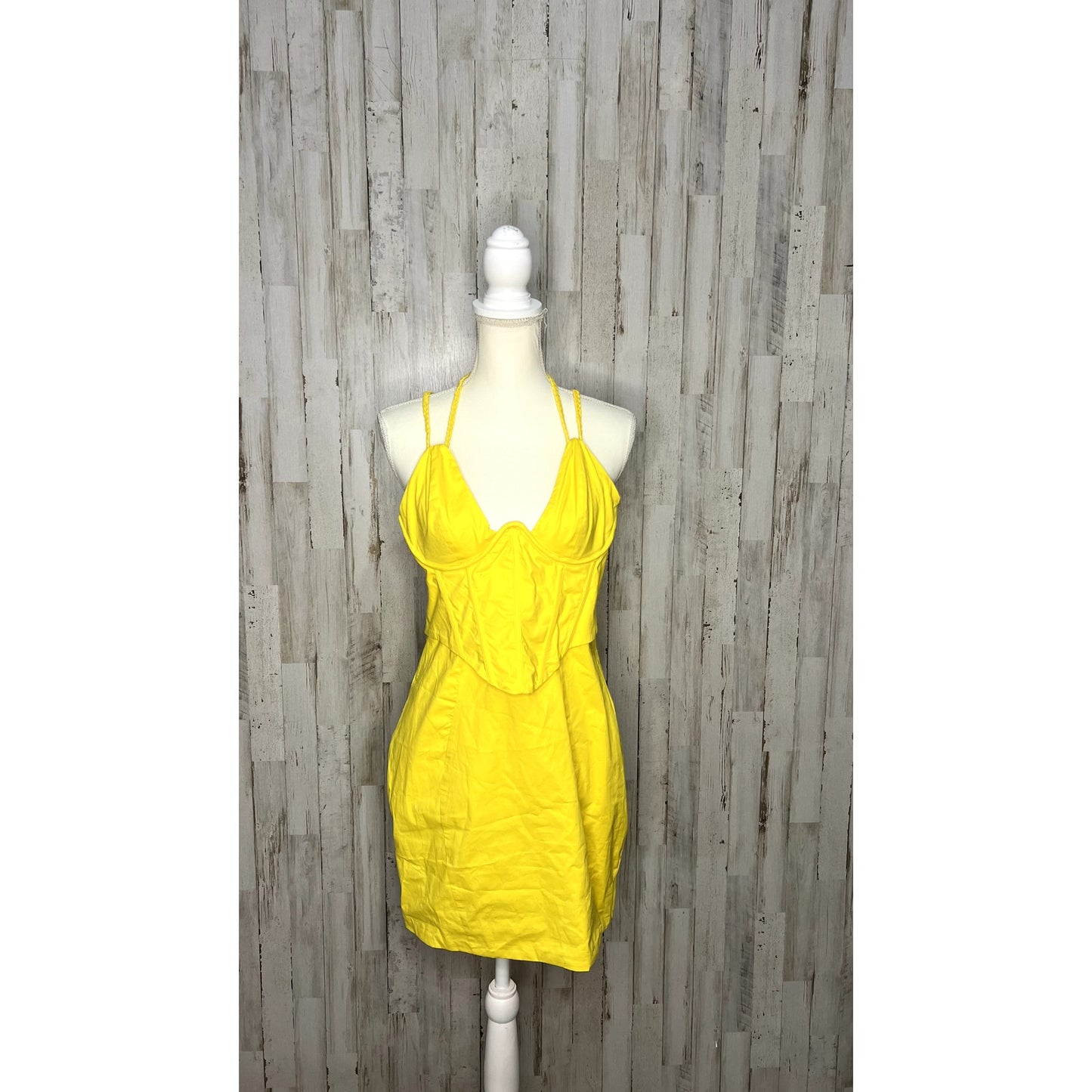 NWT Oh Polly Yellow Plunge Corset Mini Dress Size 12 Bodycon Party Clubwear