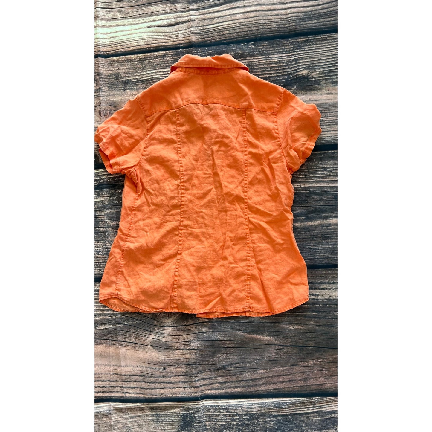 Relax by Tommy Bahama Women's Large Orange Linen Short Sleeve Button-Up Shirt