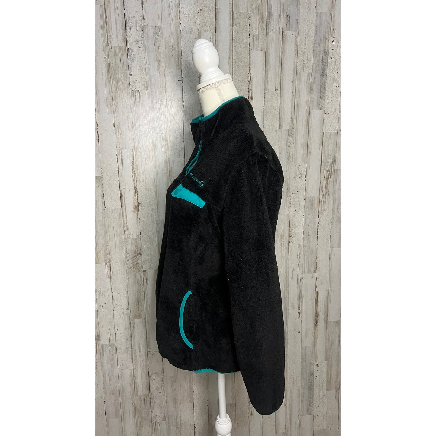 Free Country Women's XL Black Teal Fleece Pullover Jacket Casual Snap