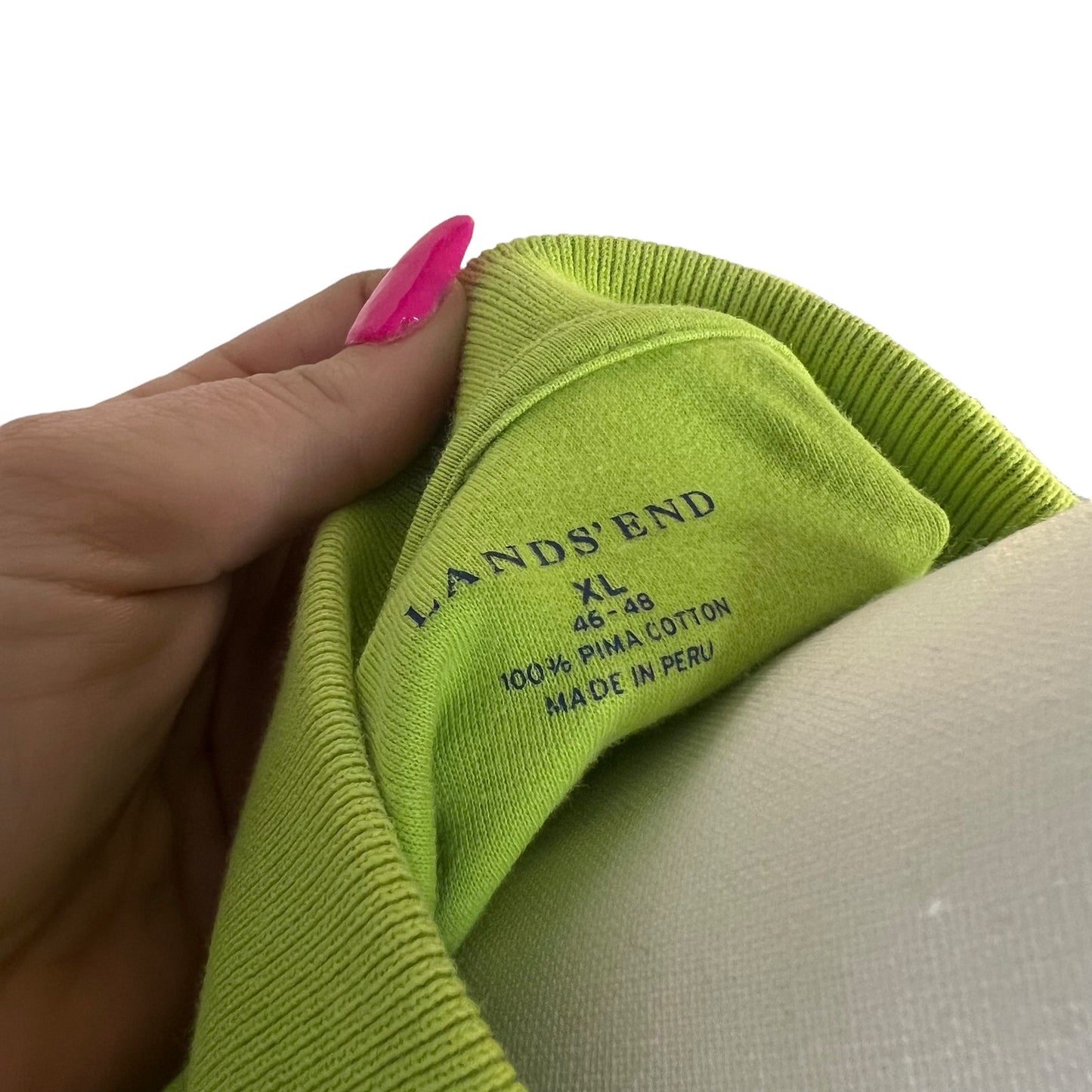 Lands' End Men's XL Pima Cotton Polo Shirt Safety Green Short Sleeve with Pocket