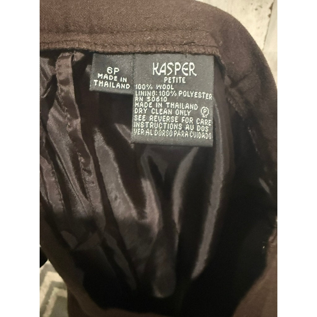 Kasper Suit Set Womens Petite 6P Brown Knit Sweater Top & Dress Pants 2pc