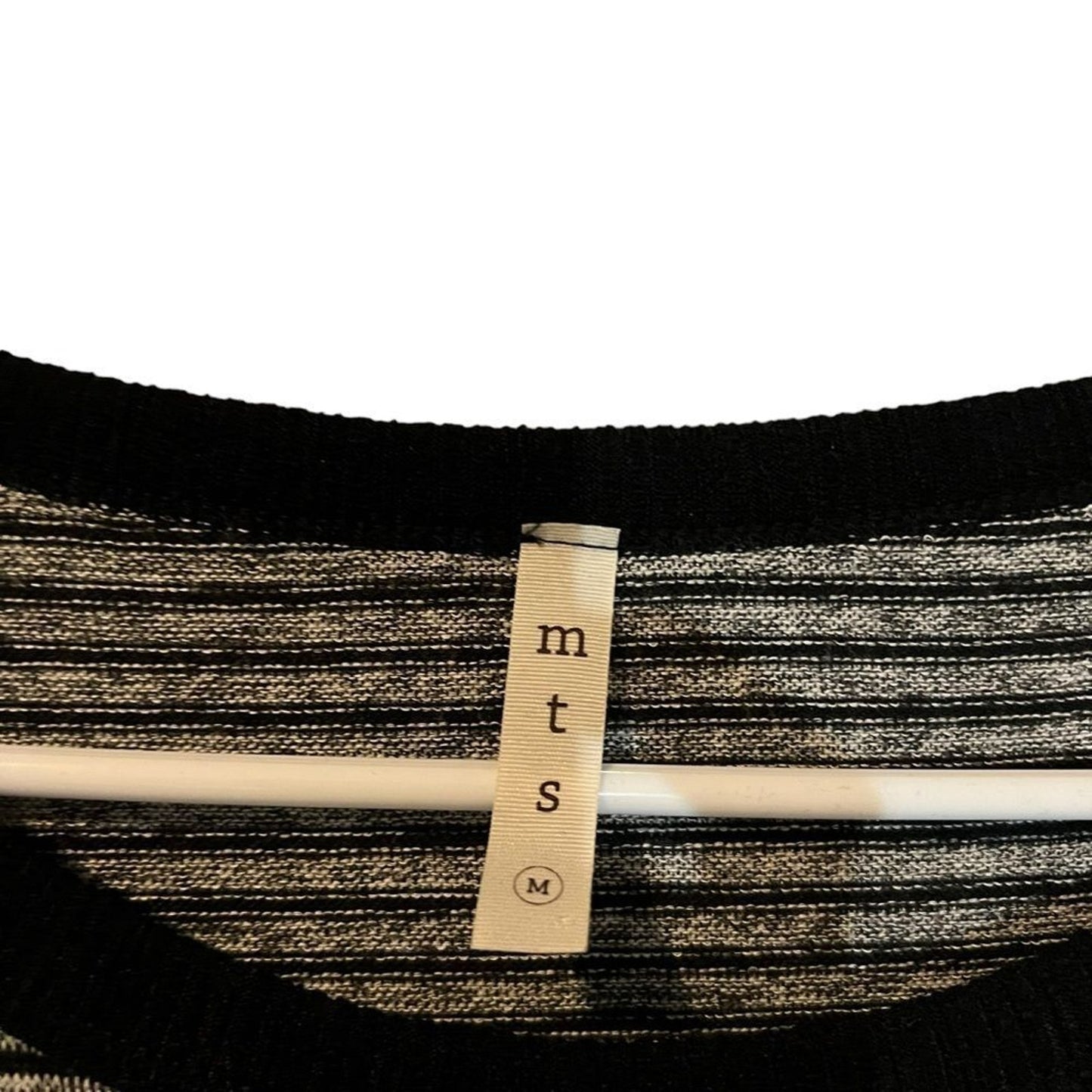 MTS Top Womens Size Medium Black & Gray Striped Long Sleeve Crew Neck Pullover
