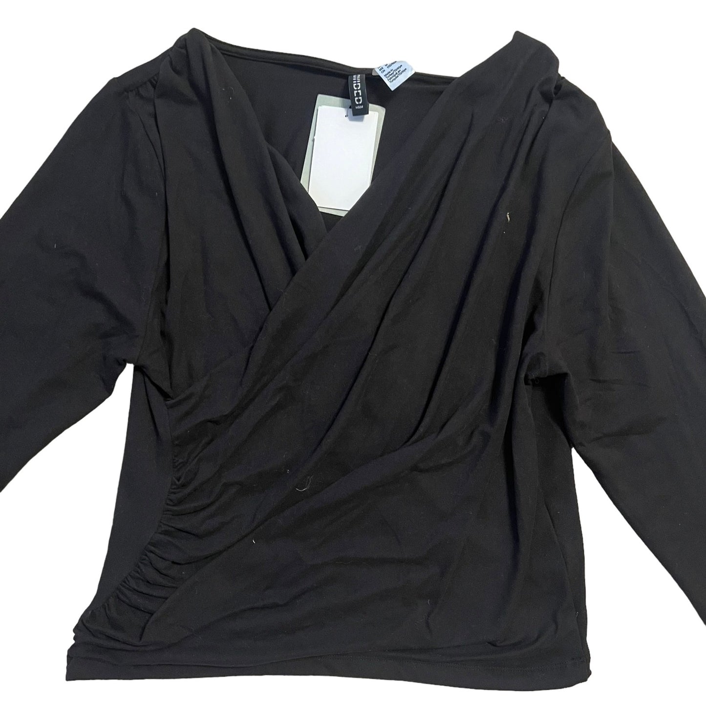 NWT H&M Divided Women's Medium Black Long Sleeve Wrap Top Casual Fall Blouse