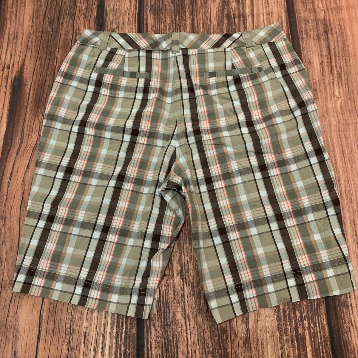 Kim Rogers Petite Plaid Bermuda Shorts Size 14P Women’s Beige Orange