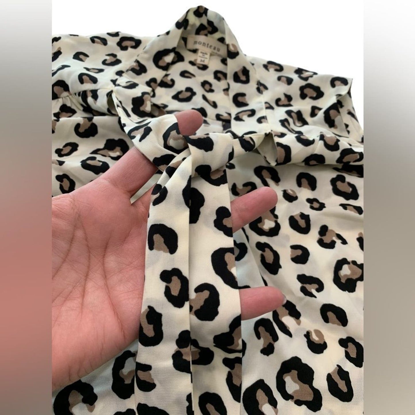 Monteau Cold Shoulder Tie Front Animal Print Top M