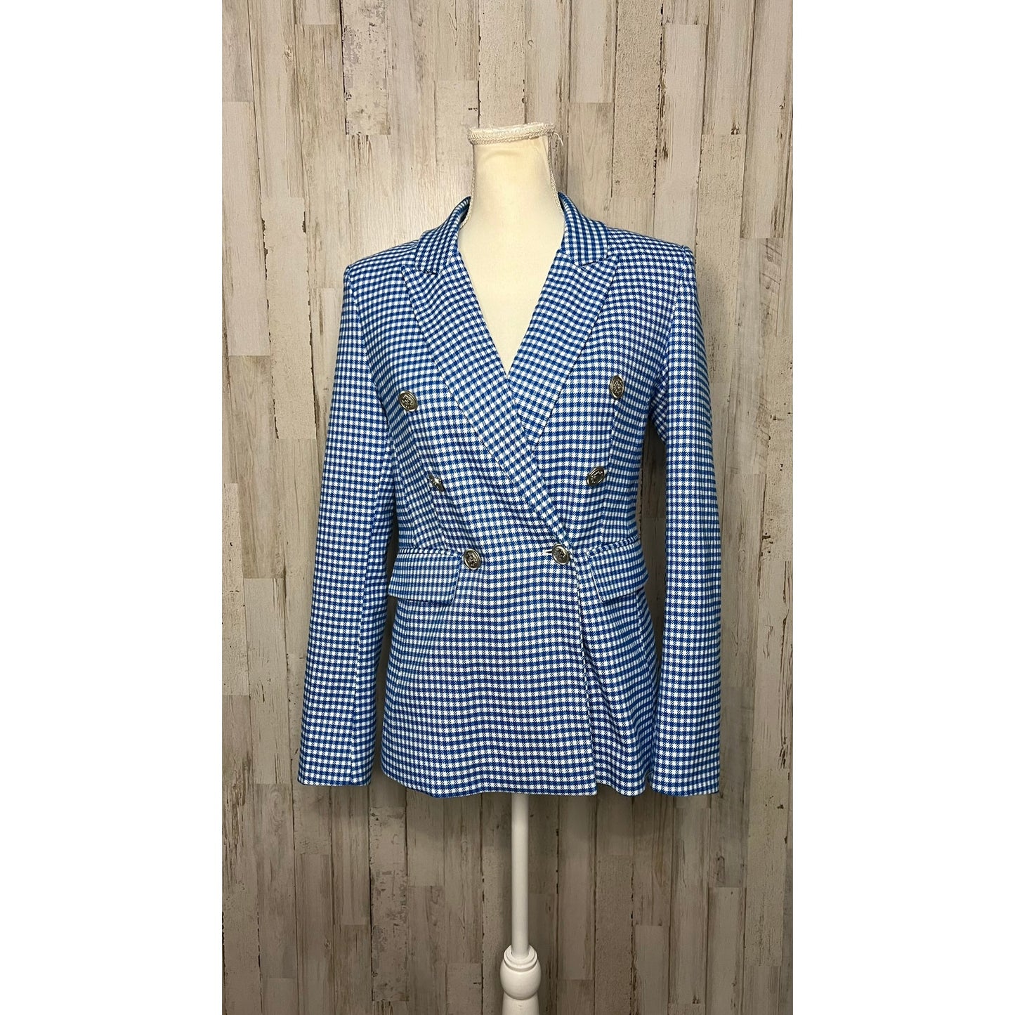 Autres Filles Women's XS Blue Check Double-Breasted Blazer Casual Formal