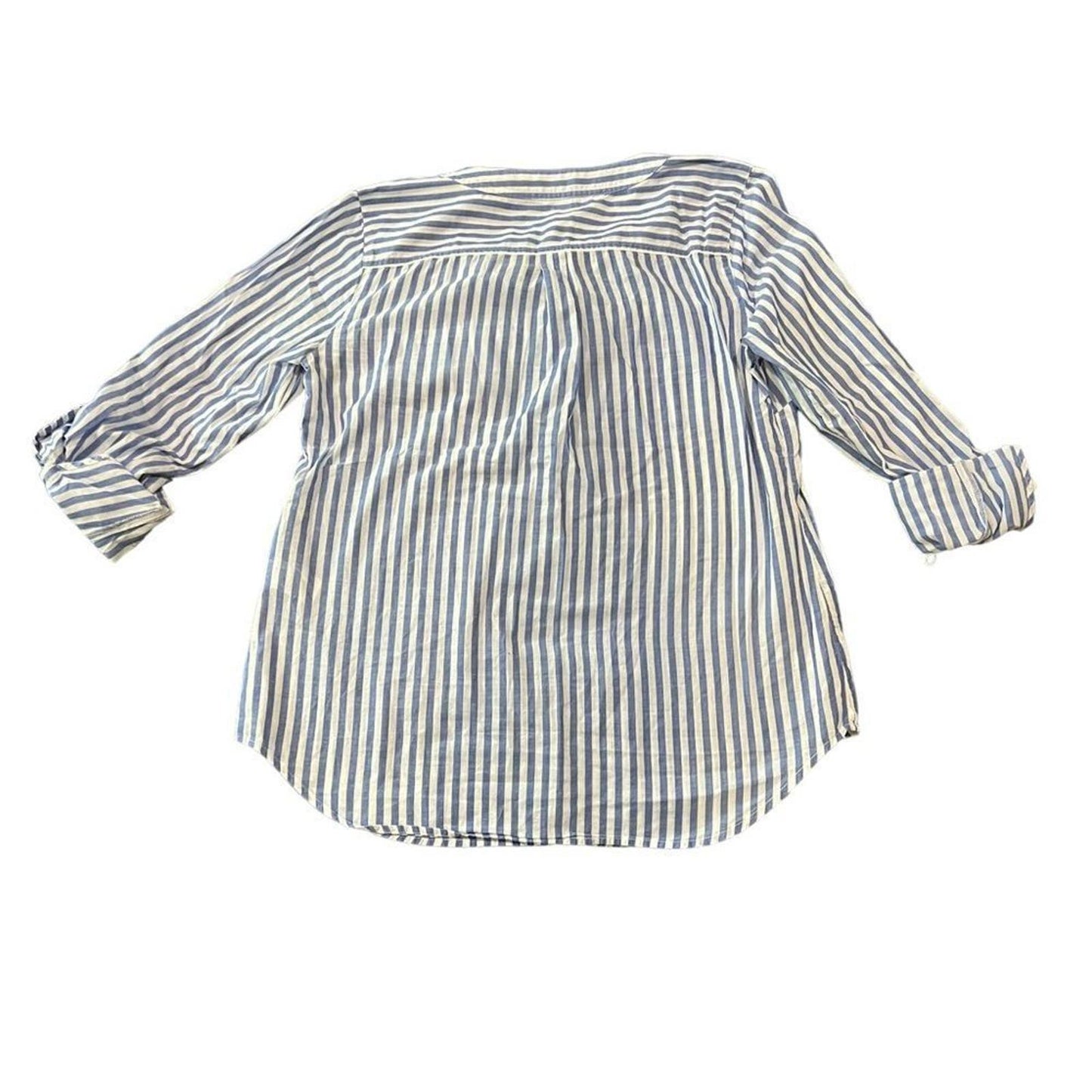 Talbots Blue & White Front Tie Striped Tunic Blouse Top Top Size Small