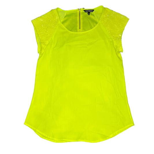 Express Women's XS Neon Yellow Sequin Sleeve Kimono Cap Short Sleeve Blouse Top