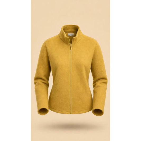 Eileen Fisher Jacket Womens Extra Small Mustard Yellow Full Zip Mock Neck 100% Wool