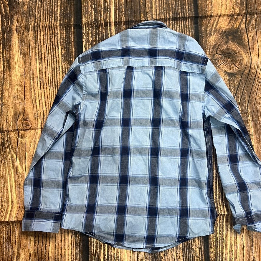 NWT Calvin Klein Boys' Plaid Long Sleeve Button-Up Shirt Blue Size Small