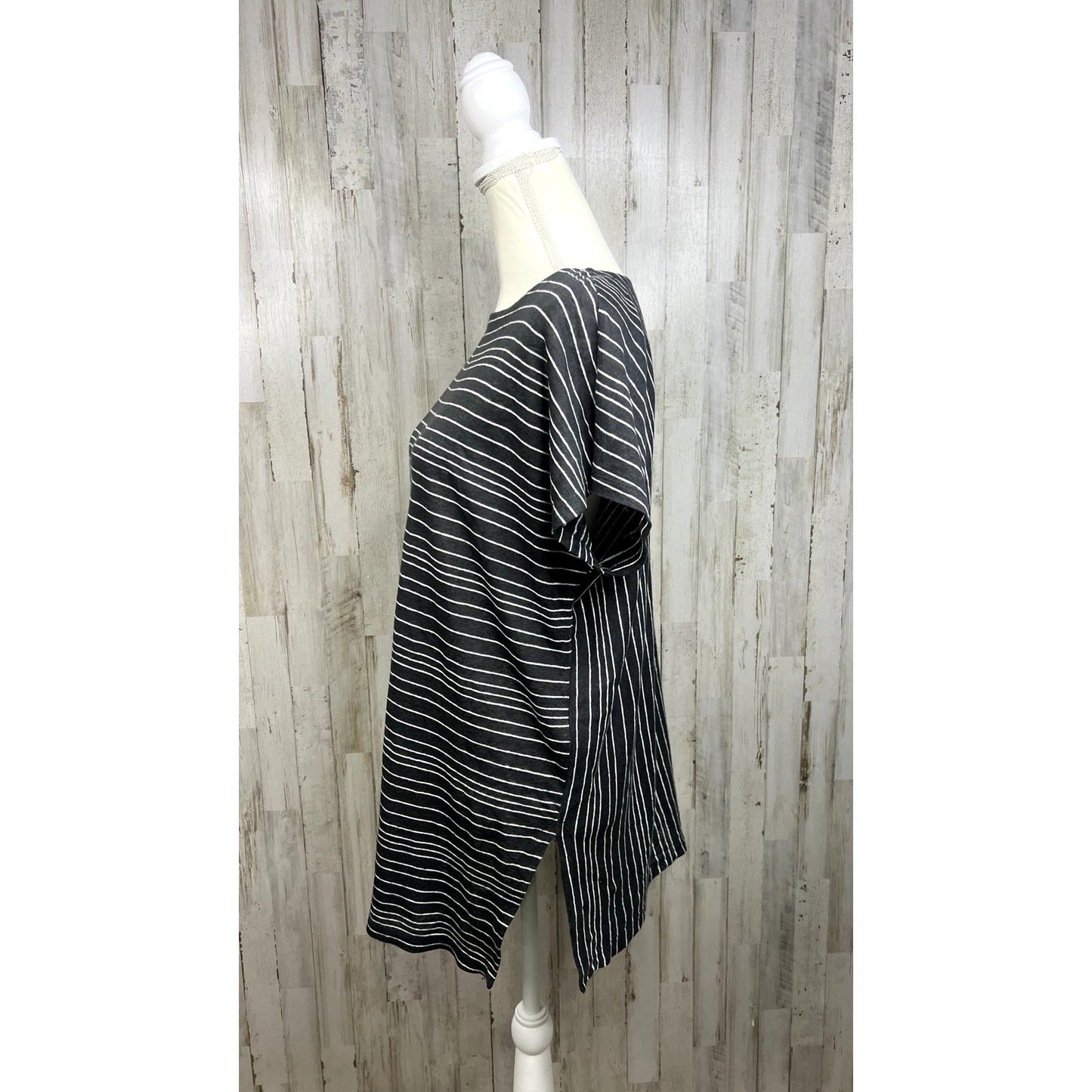 Eileen Fisher Women's XS Black & White Striped Tunic Top Short Sleeve Boat Neck