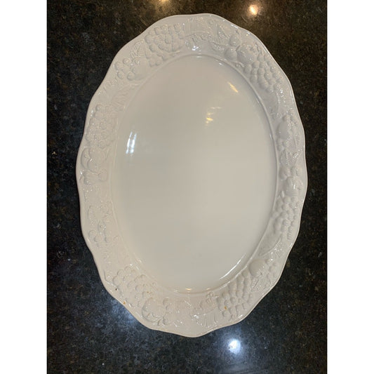 Fruit Embossed Oval Serving Platter White