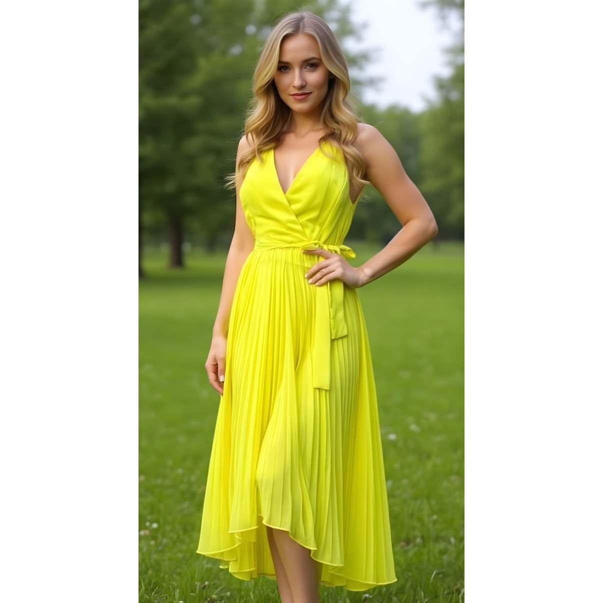 NWT BCBG Paris Alyssa Dress Women's Size 6 Yellow Pleated Hi-Low Party Dress
