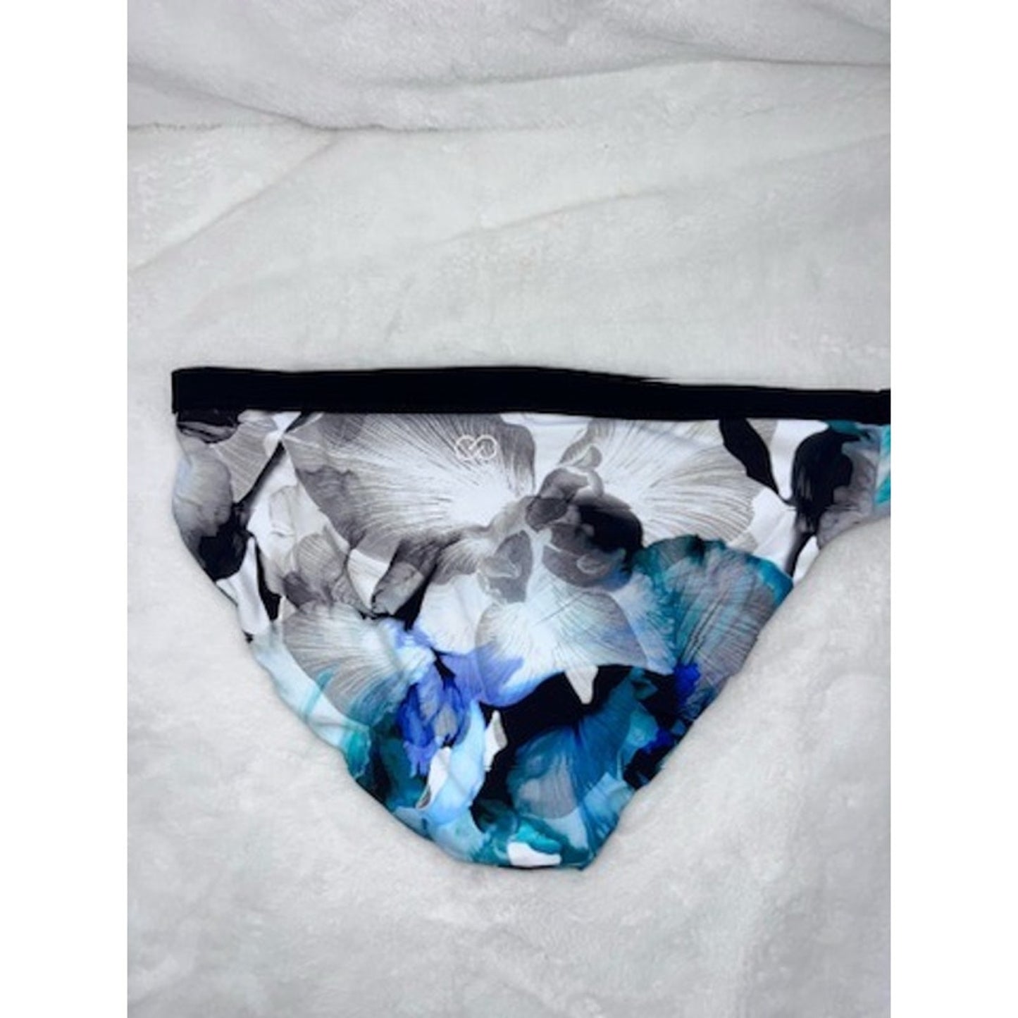 NWOT CALIA Women's High-Rise Bikini Bottom Medium Blue Floral Wide Band Swimwear