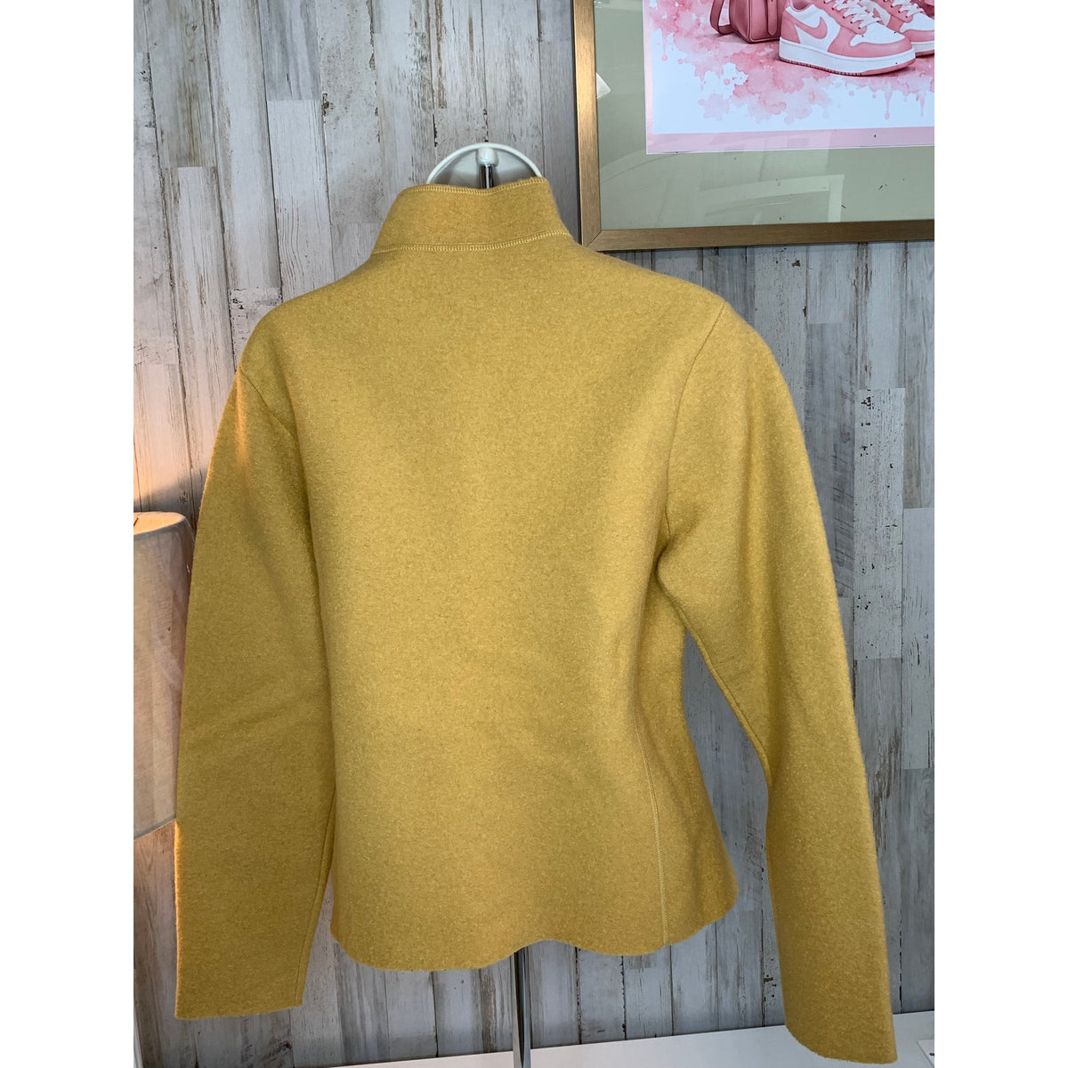 Eileen Fisher Jacket Womens Extra Small Mustard Yellow Full Zip Mock Neck 100% Wool