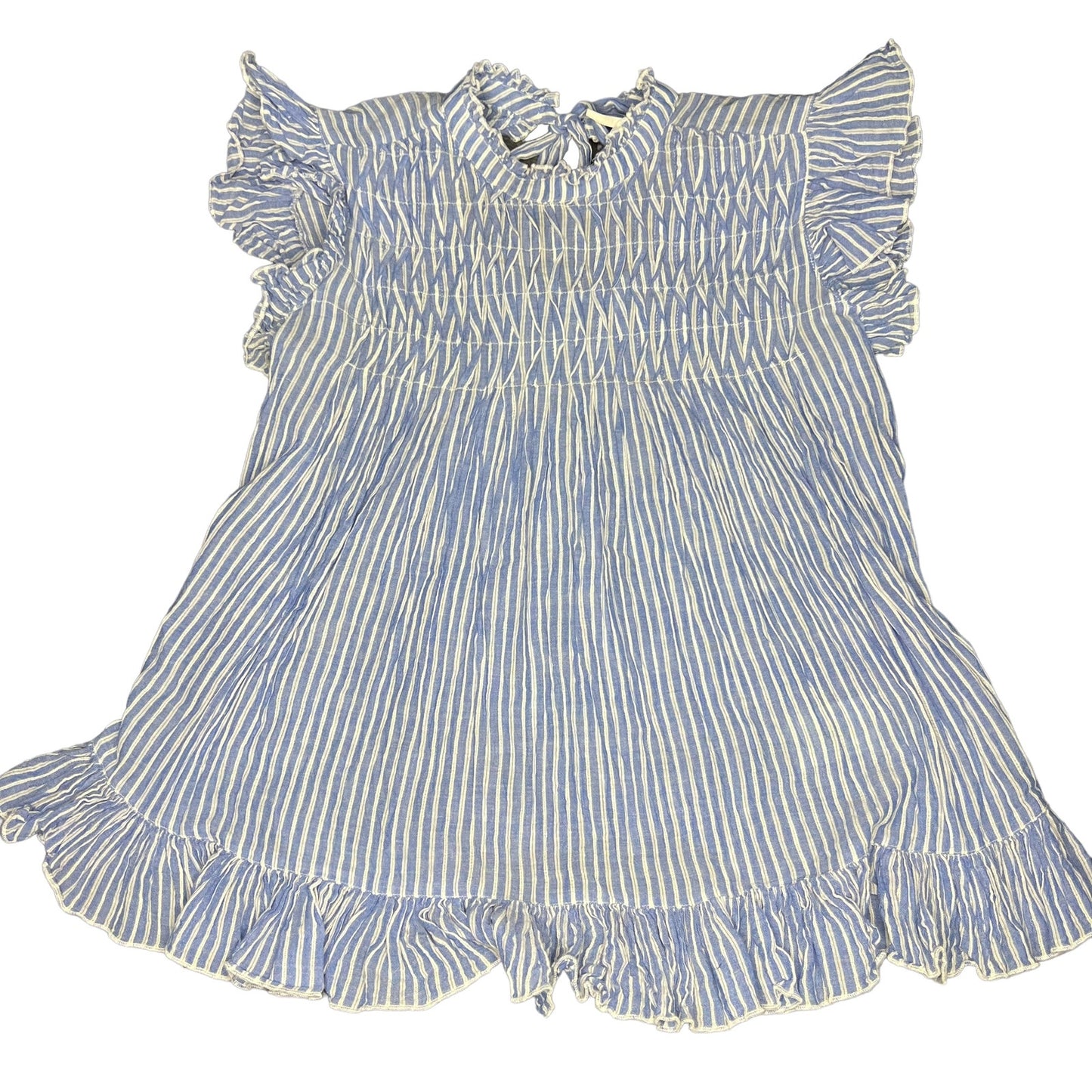 Anthropologie Womens Small Uli Ruffled Peplum Blue Striped Flutter Sleeve Blouse