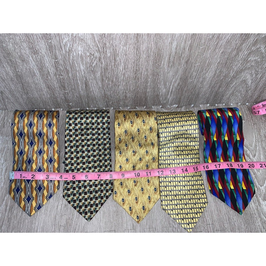 Set of 5  Men's Vintage Silk Necktie Geometric Designer Ties