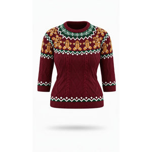 BloomChic Sweater Womens Plus Size 26 Maroon Green Fair Isle Christmas