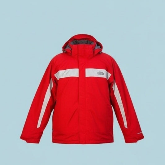 The North Face Men's Large Hyvent Rain Coat Red Hooded Full Zip Reflective Ski