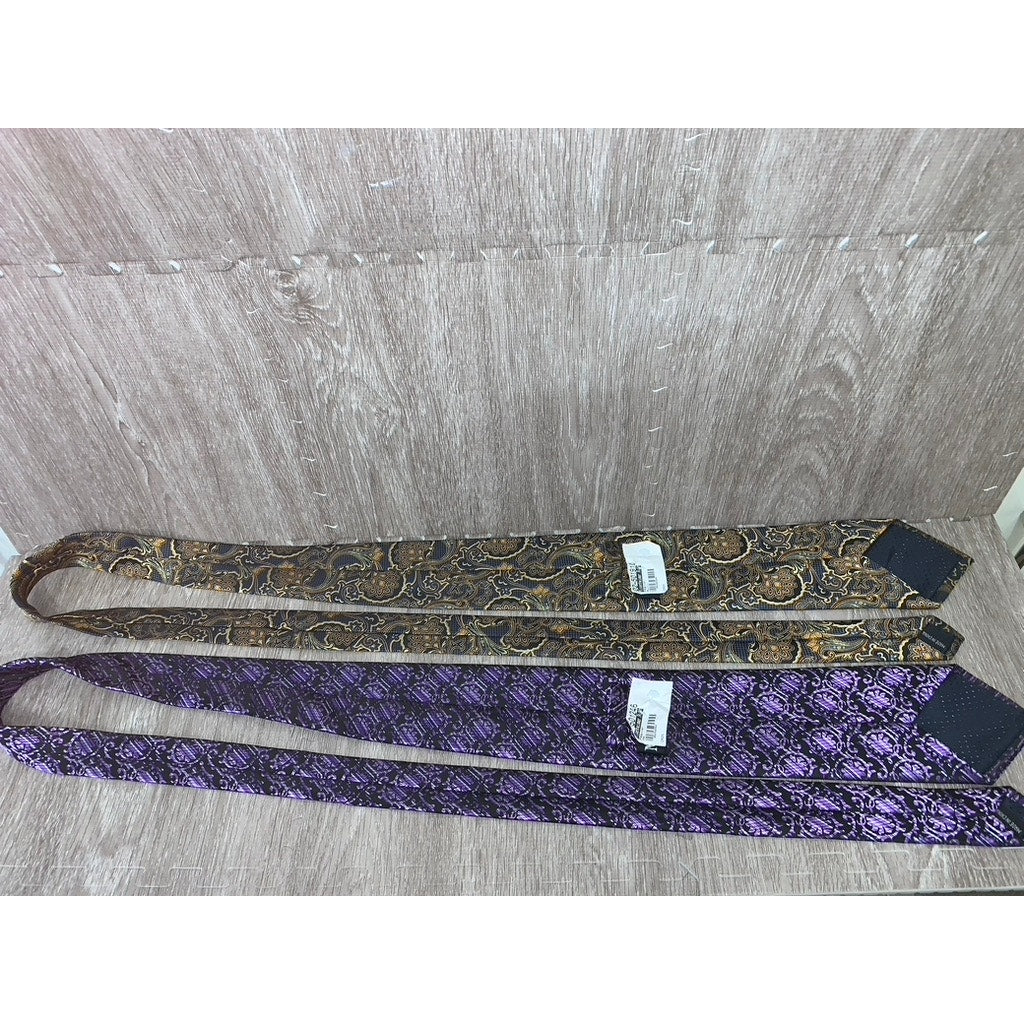 Men's MENZ Silk Necktie 2 pc Set Purple & Black Floral Geometric Design