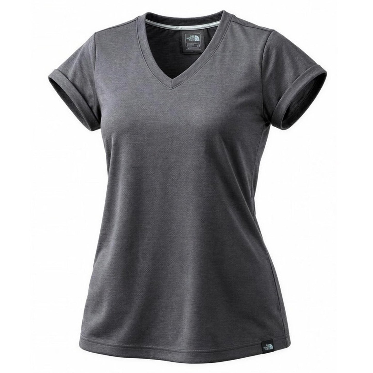 The North Face Womens V-Neck Short Sleeve Athletic T-Shirt Heather Gray Large