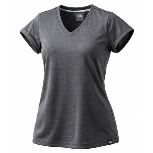 The North Face Womens V-Neck Short Sleeve Athletic T-Shirt Heather Gray Large