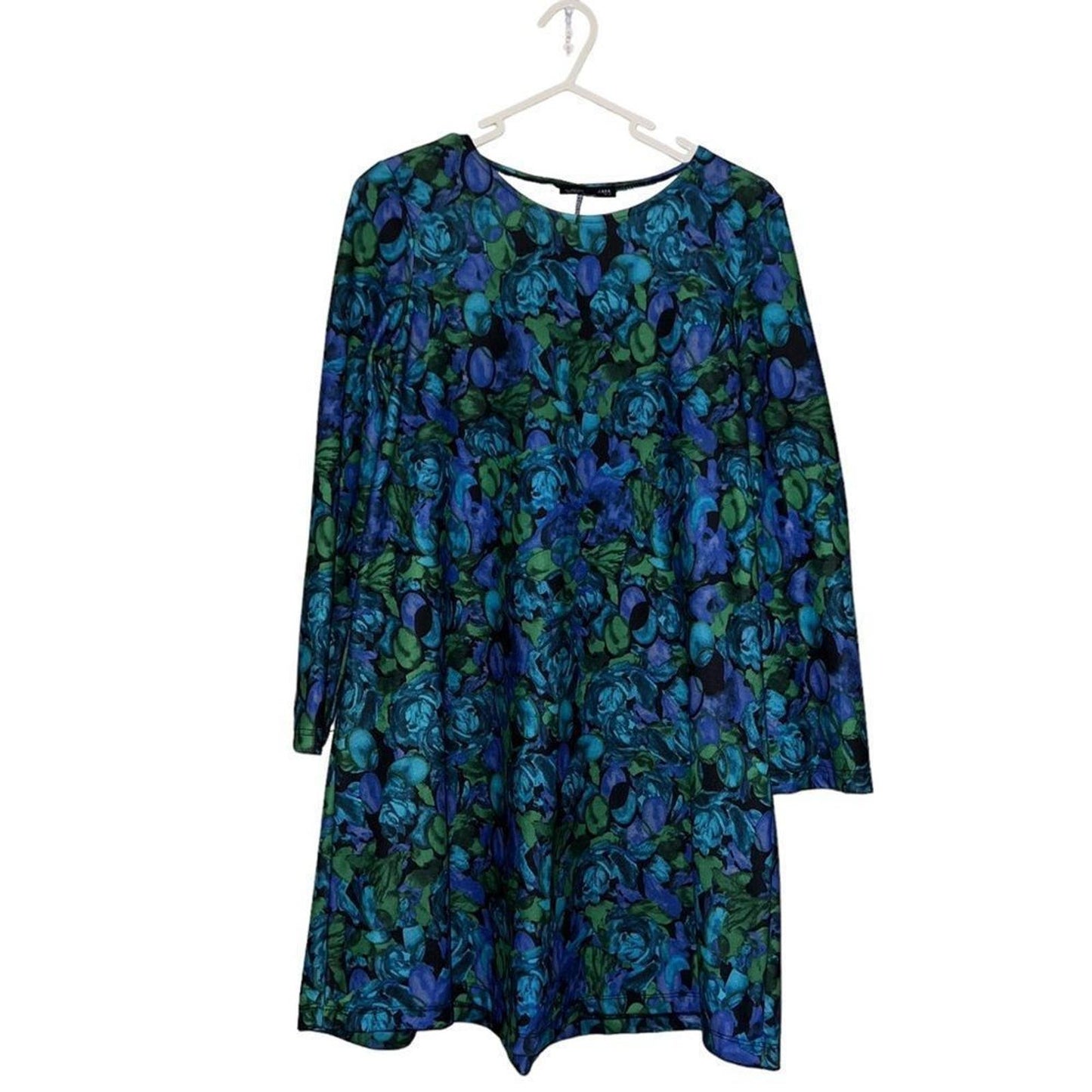 Zara Dress Retro 60’s Swing Jersey Shift Floral Blue Green