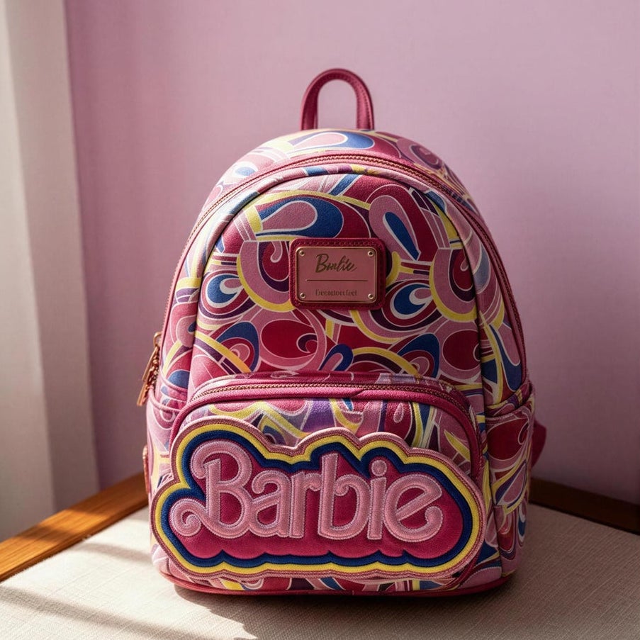 Loungefly Barbie Movie Logo Pink Swirl Mini Backpack Vegan Leather