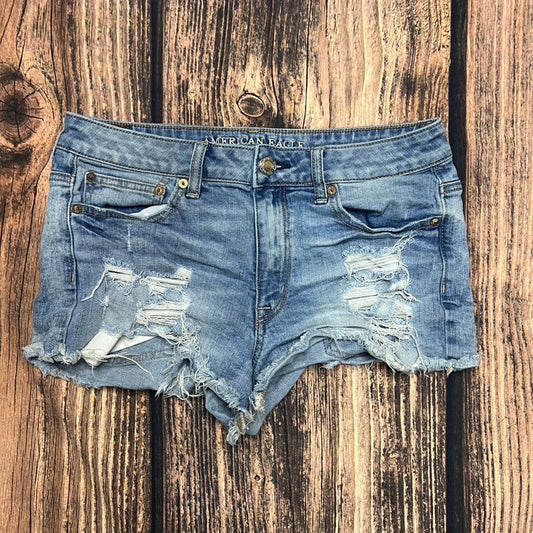 American Eagle Women's Hi-Rise Festival Distressed Denim Shorts Size 10