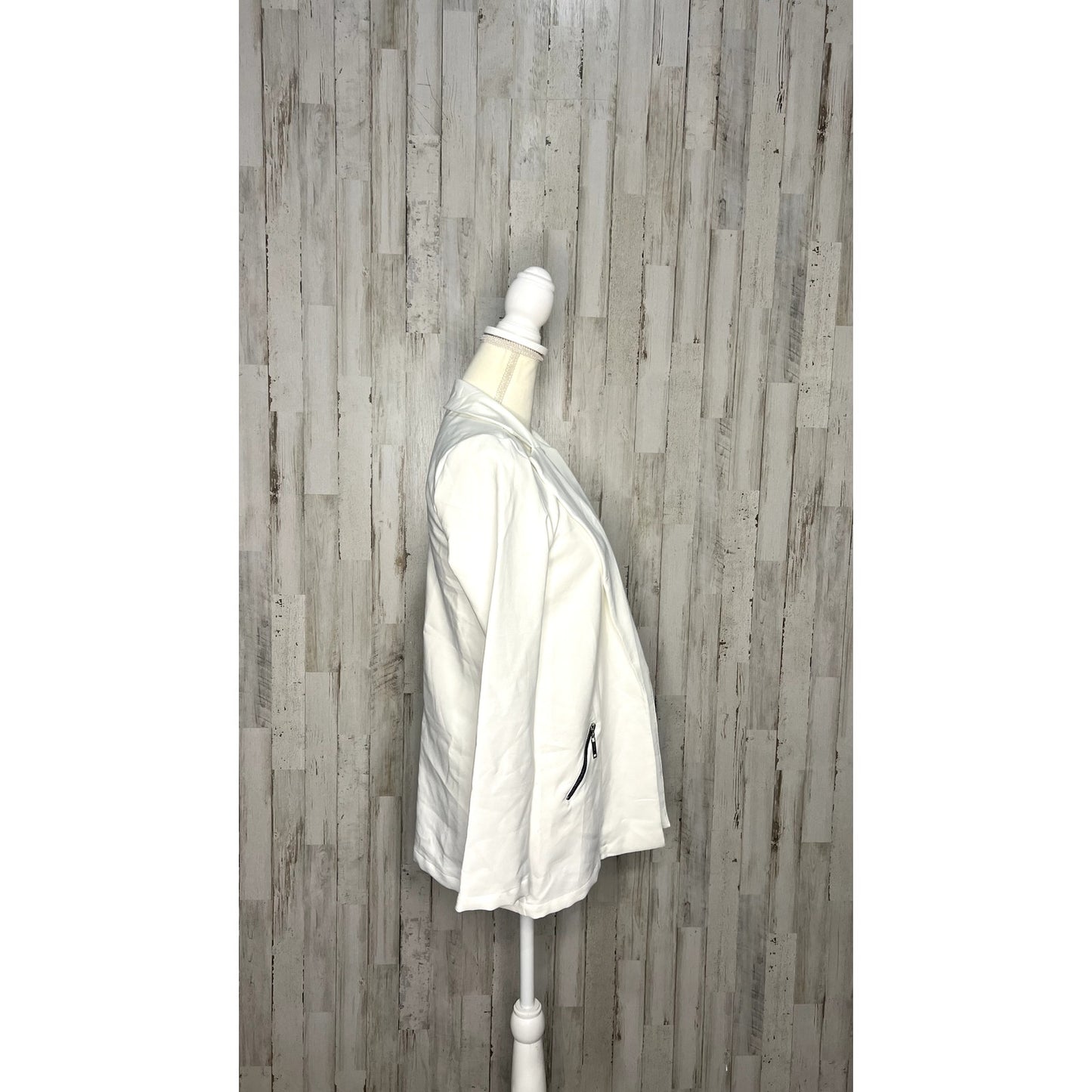 Kan Can Women's White Moto Jacket Size Small Longline Asymmetrical Zip