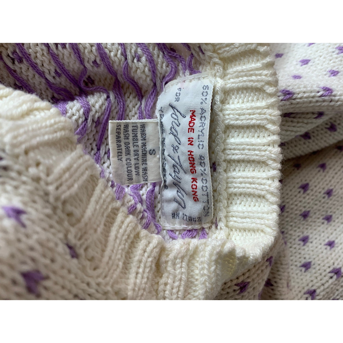 Lord & Taylor Sweater Womens Size Small White Knit Pullover Purple Heart