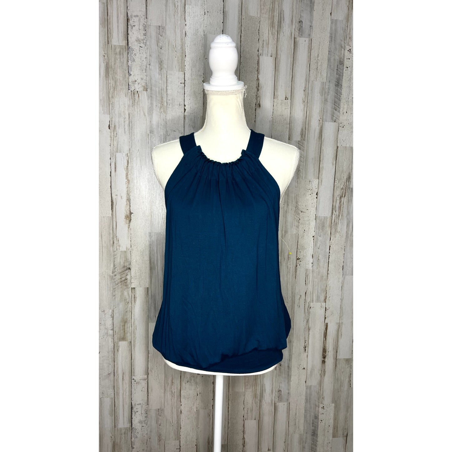 Express Women's Sleeveless Halter Blouse Blue Size S Backless Pleated