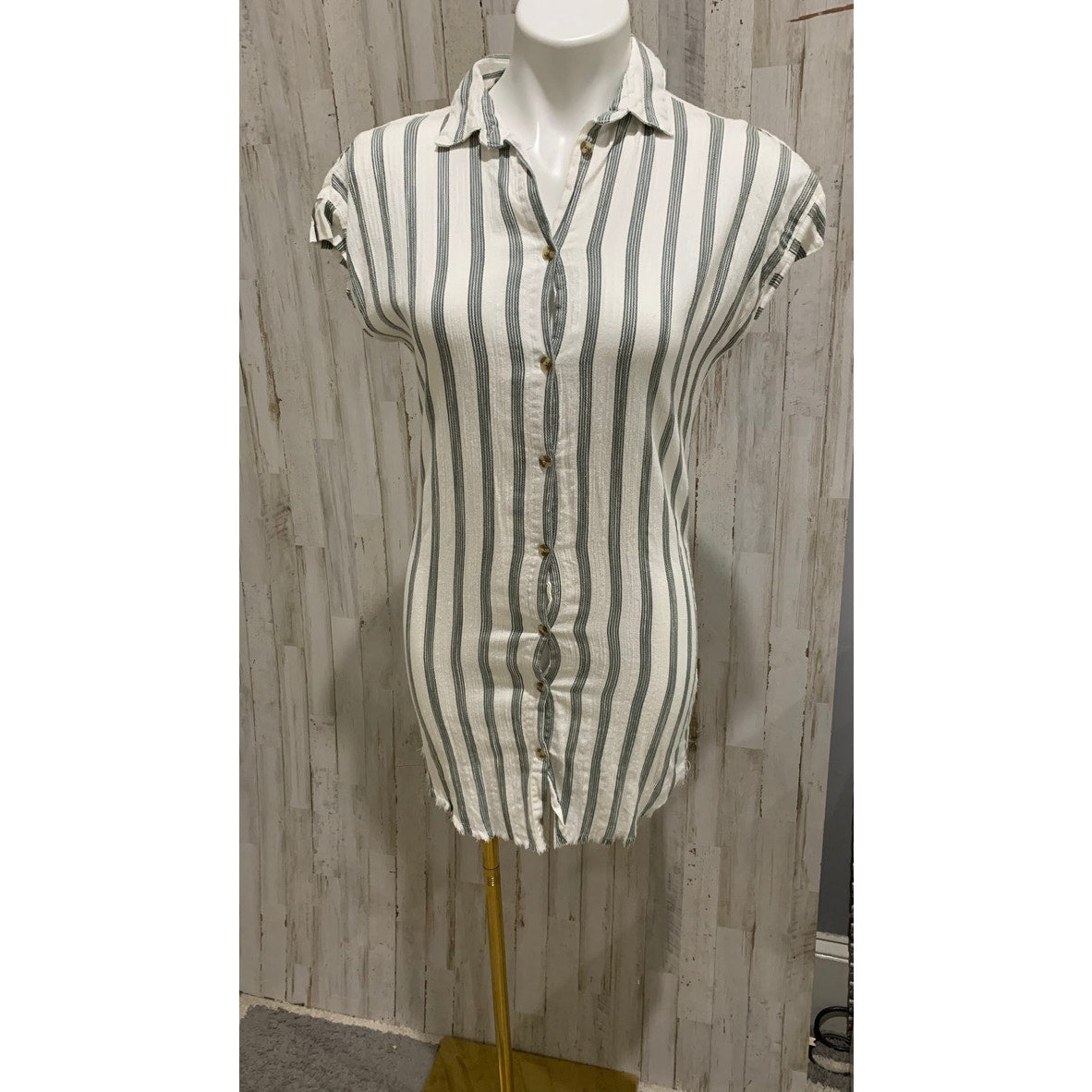 Altar’d State Shirt Dress Small Green White Striped Button Front