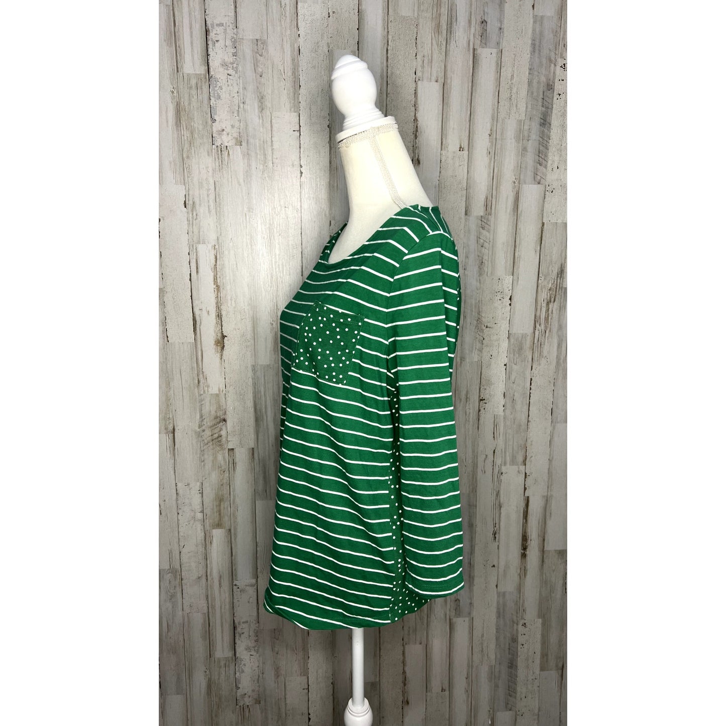 Talbots Women's Green Striped 3/4 Sleeve Blouse Size Medium Casual Top