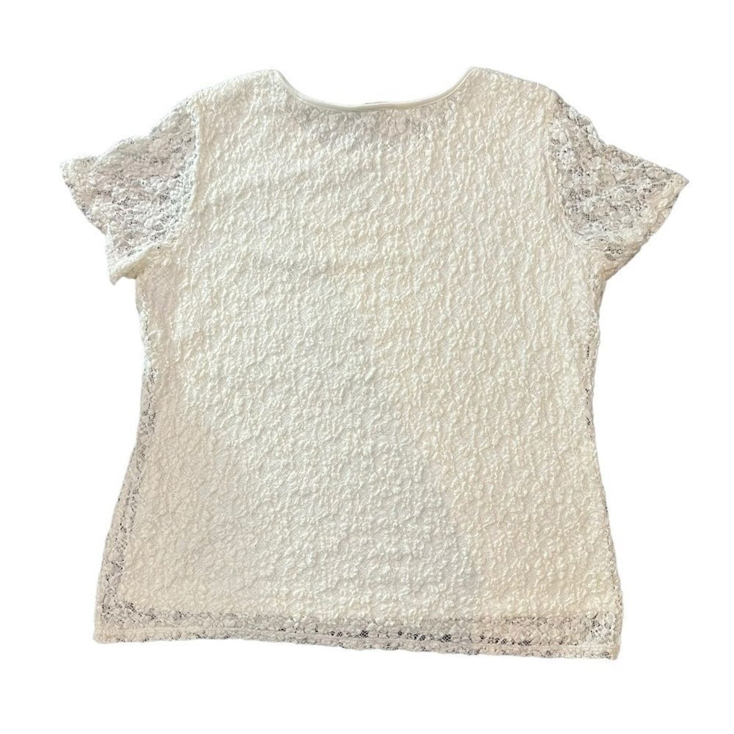 Calvin Klein Blouse Womens XL Ivory Floral Lace Short Sleeve Lined Top