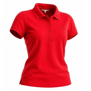 Tommy Hilfiger Polo Shirt Womens Medium Red Short Sleeve Embroidered Flag Logo