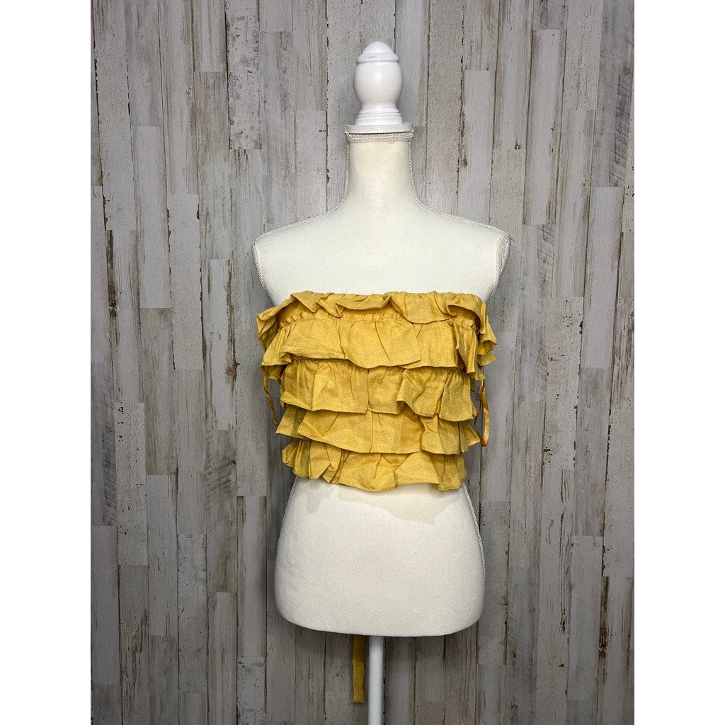 Hello Molly Yellow Ruffled Tulle Corset Top Blouse Size Medium Party Wear