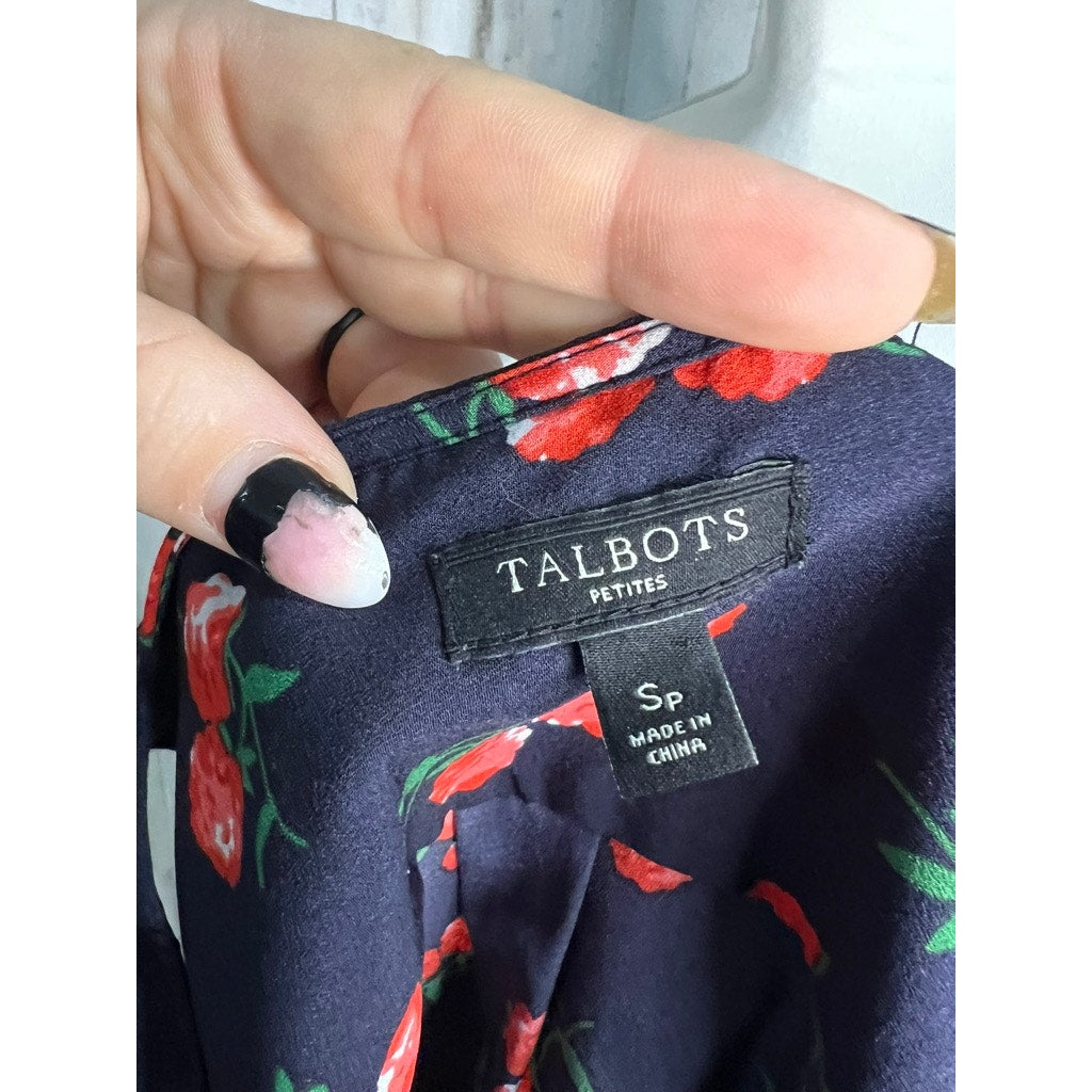 Talbots Petite Women's Sleeveless Raspberry Print Blouse Navy Size Small