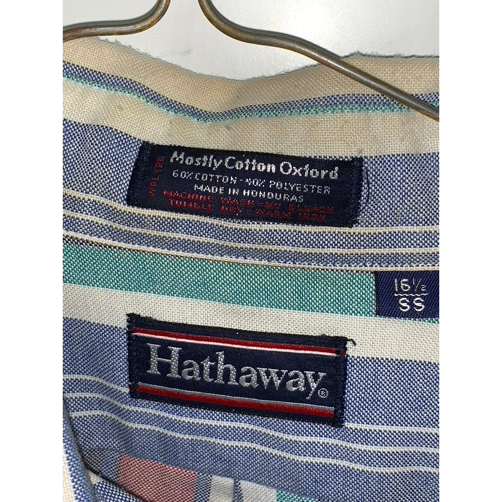 Hathaway Men's Short Sleeve Striped Button-Up Shirt Multicolor Size 16.5