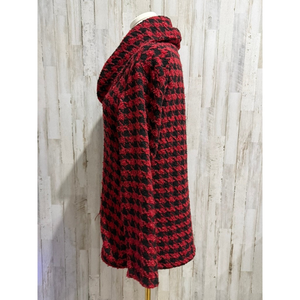 Lulu-B Women's Cowl Neck Houndstooth Pullover Sweater Red Size Small