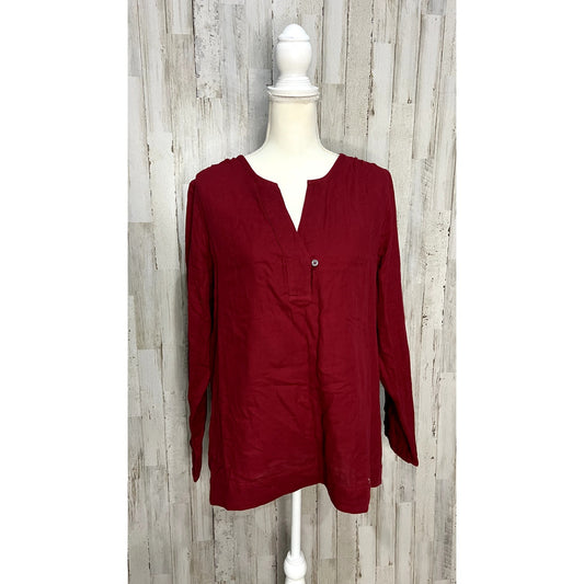 NEW Soft Surroundings Women's Red Blouse Size XL Long Sleeve Casual Top